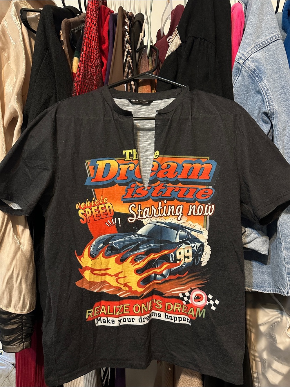 Black Graphic Racing Car T-Shirt - "Dream is True"